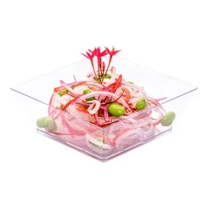 10 oz Square Clear Plastic Small Modern Bowl - 4 1/4" x 4 1/4" x 1 1/2" - 100 count box