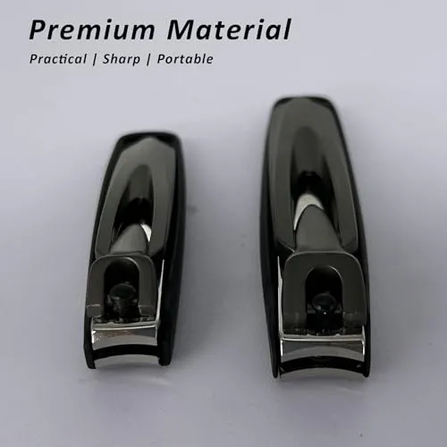 2 Pack Nail Clipper with Catcher, Professional Fingernail Clipper Set for No Mess, No Splash, Christmas Stocking Stuffers (black)