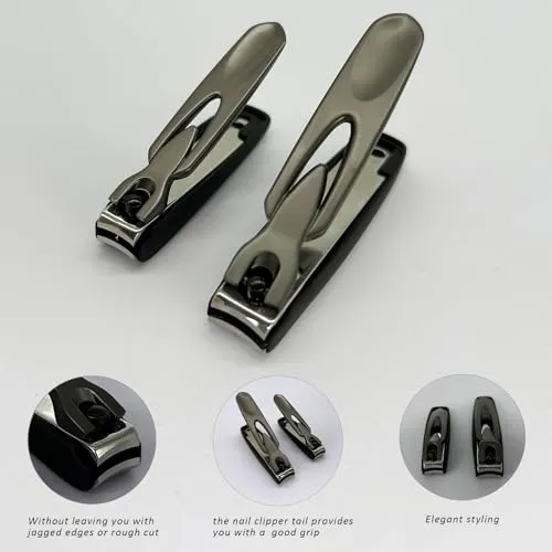 2 Pack Nail Clipper with Catcher, Professional Fingernail Clipper Set for No Mess, No Splash, Christmas Stocking Stuffers (black)