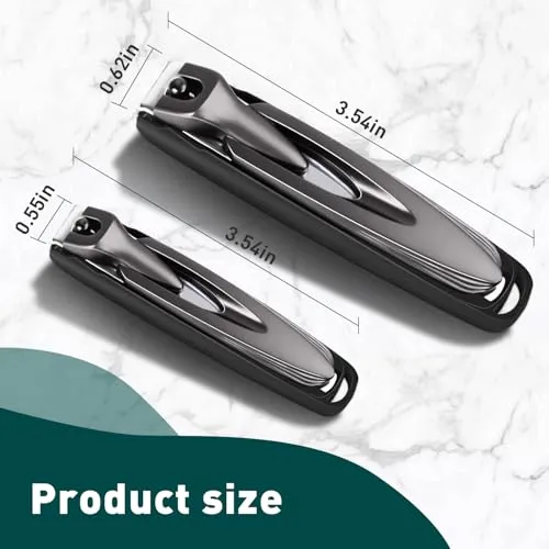 2 Pack Nail Clipper with Catcher, Professional Fingernail Clipper Set for No Mess, No Splash, Christmas Stocking Stuffers (black)