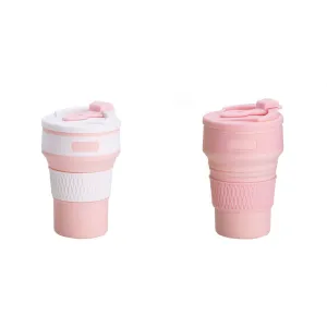 2 Pcs Pink Collapsible Silicone Coffee Cup | Portable, Microwave & Freezer Safe | Travel Mug Set