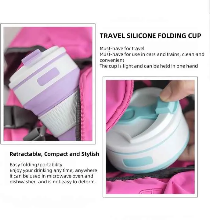 2 Pcs Pink Collapsible Silicone Coffee Cup | Portable, Microwave & Freezer Safe | Travel Mug Set
