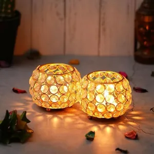 2 Votives Bowl Crystal Tea Light Candle