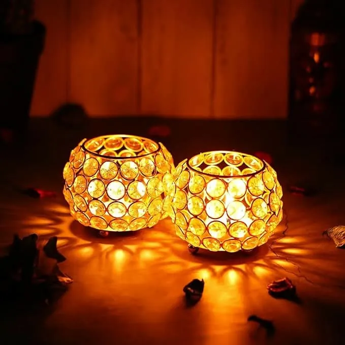 2 Votives Bowl Crystal Tea Light Candle