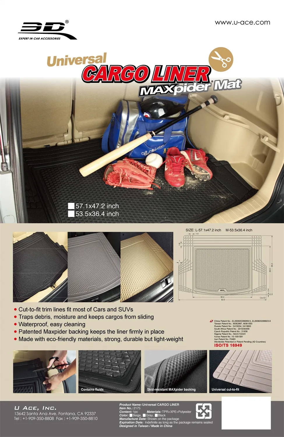3D MAXpider 2176M-09 - Universal Cargo Liner XPE L 36.4 in. x W 53.5 Kagu Black