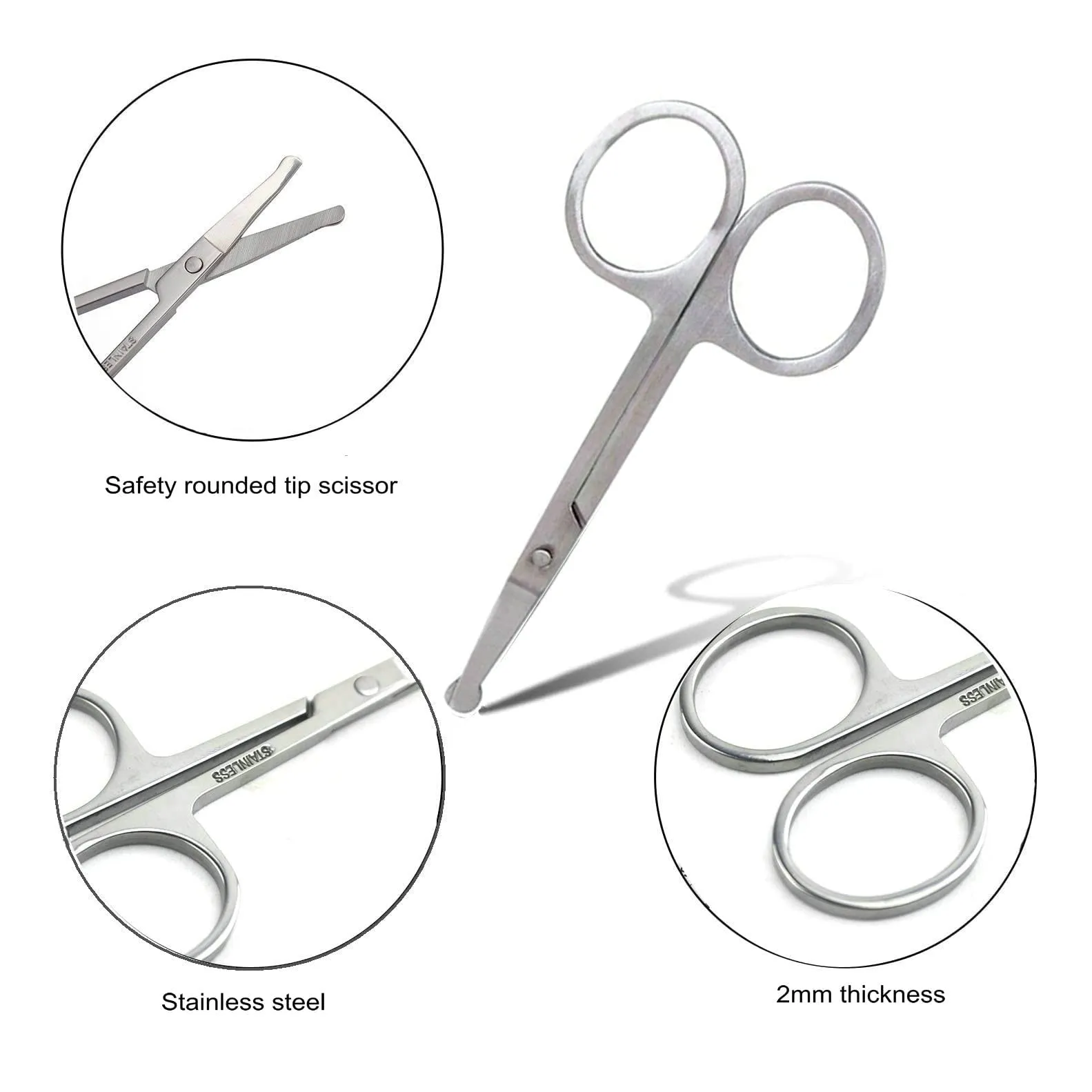 ABMRO 3pcs Small Eyebrow Scissors and Nose Hair Scissor, Beard Moustache Eyelash Nail Trimmer Facial Hair Grooming Scissors for Man and Woman