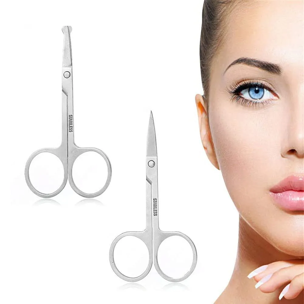 ABMRO 3pcs Small Eyebrow Scissors and Nose Hair Scissor, Beard Moustache Eyelash Nail Trimmer Facial Hair Grooming Scissors for Man and Woman