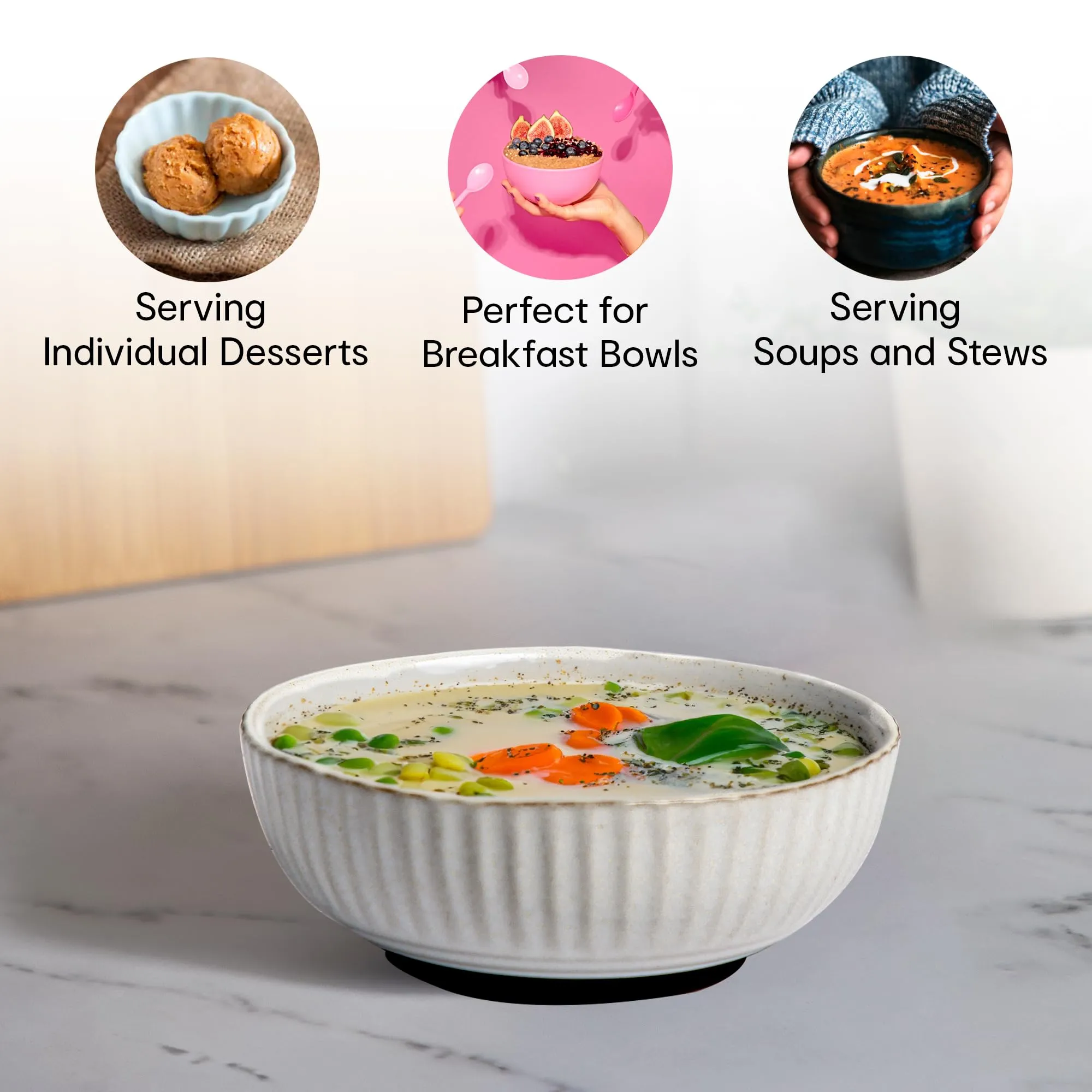 Anko 6" Sable Stoneware Bowls - Set of 6 | Lightweight Daily Use Premium Crockery for Dining Table Ideal for Serving Soup, Salad, Dessert | Designer Bowls for Home, Kitchen, Restaurant | Beige/Grey