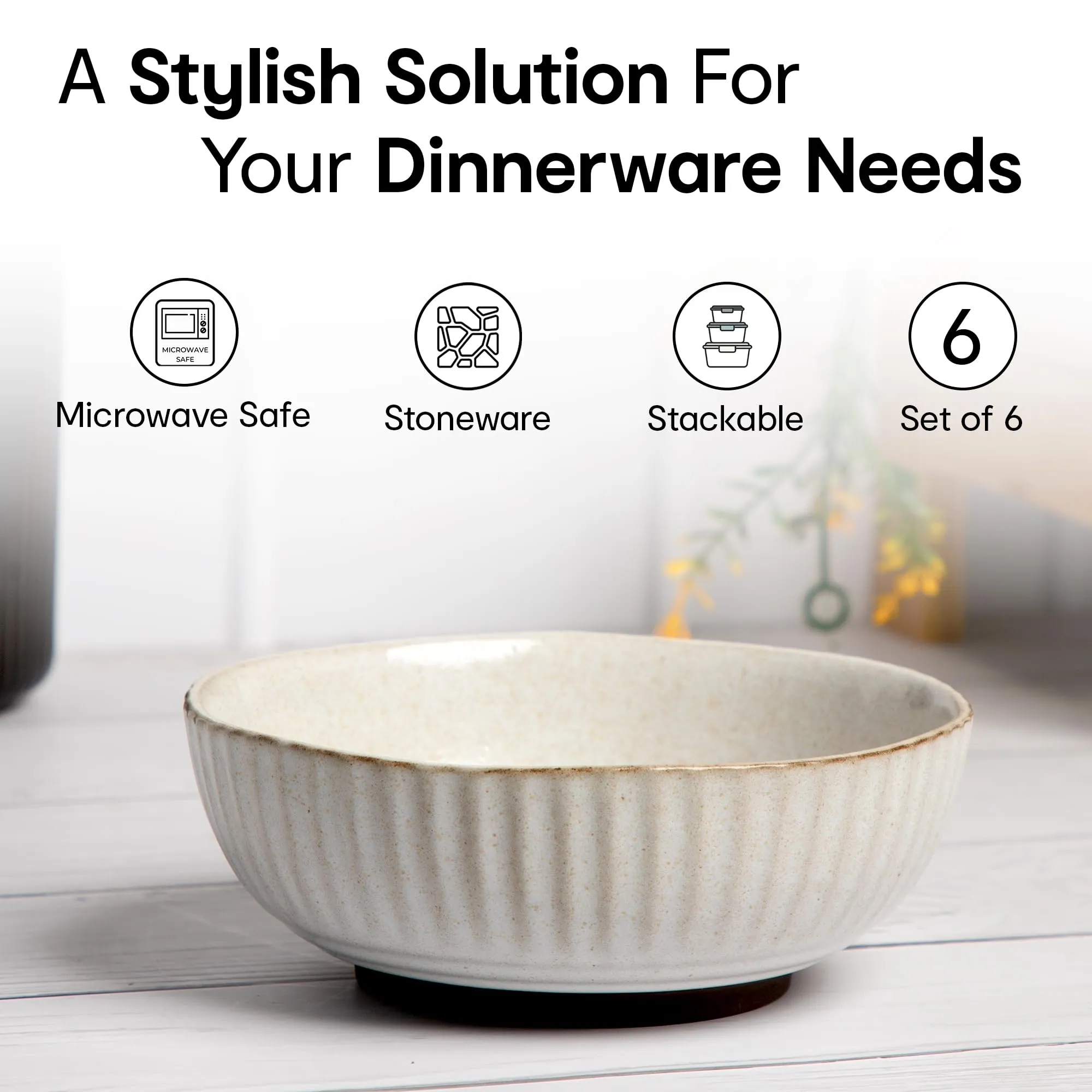 Anko 6" Sable Stoneware Bowls - Set of 6 | Lightweight Daily Use Premium Crockery for Dining Table Ideal for Serving Soup, Salad, Dessert | Designer Bowls for Home, Kitchen, Restaurant | Beige/Grey