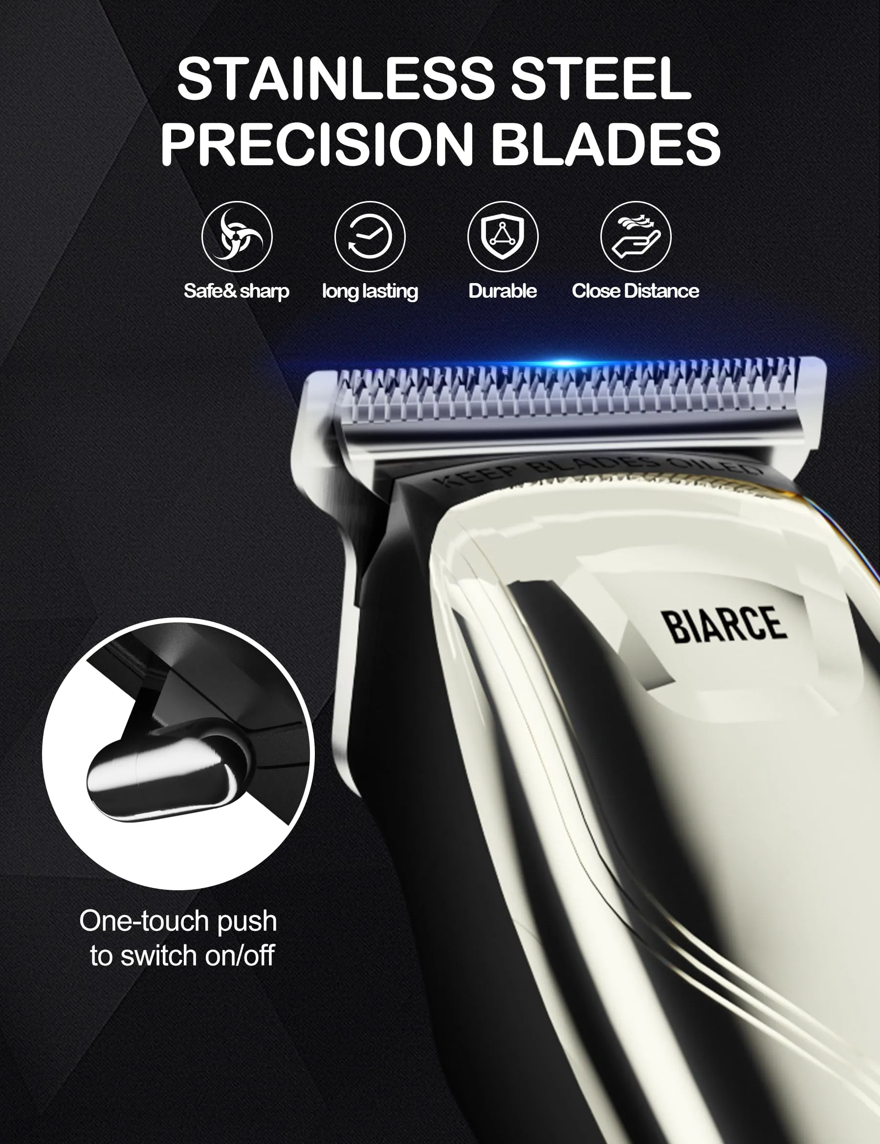 BIARCE Cordless Hair Trimmer for Men,Professional Hair Clippers Barber Haircutting kit, Zero Gapped USB Rechargeable Edgers Clippers Wireless Electric Beard Trimmer with 5 Limit Combs