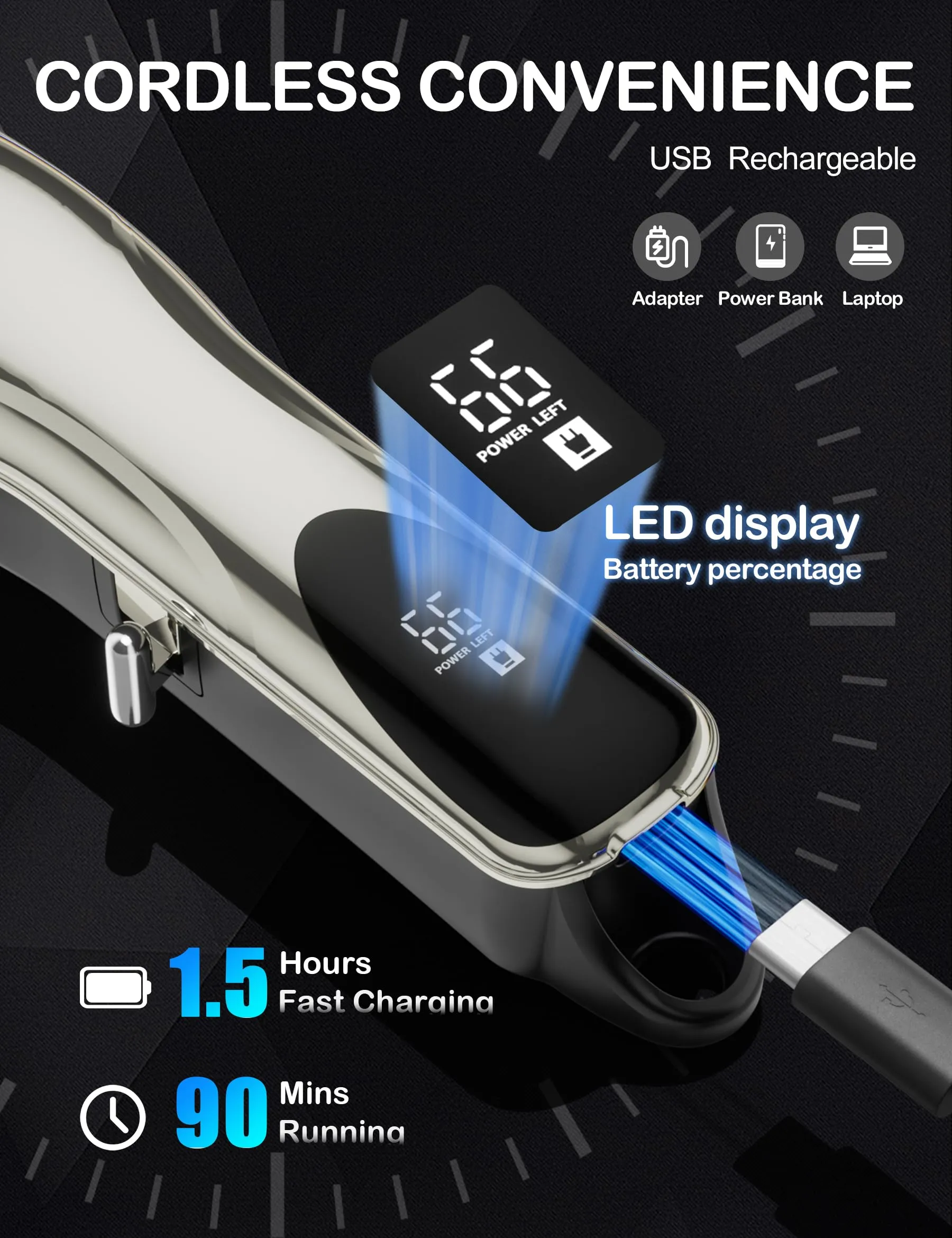 BIARCE Cordless Hair Trimmer for Men,Professional Hair Clippers Barber Haircutting kit, Zero Gapped USB Rechargeable Edgers Clippers Wireless Electric Beard Trimmer with 5 Limit Combs