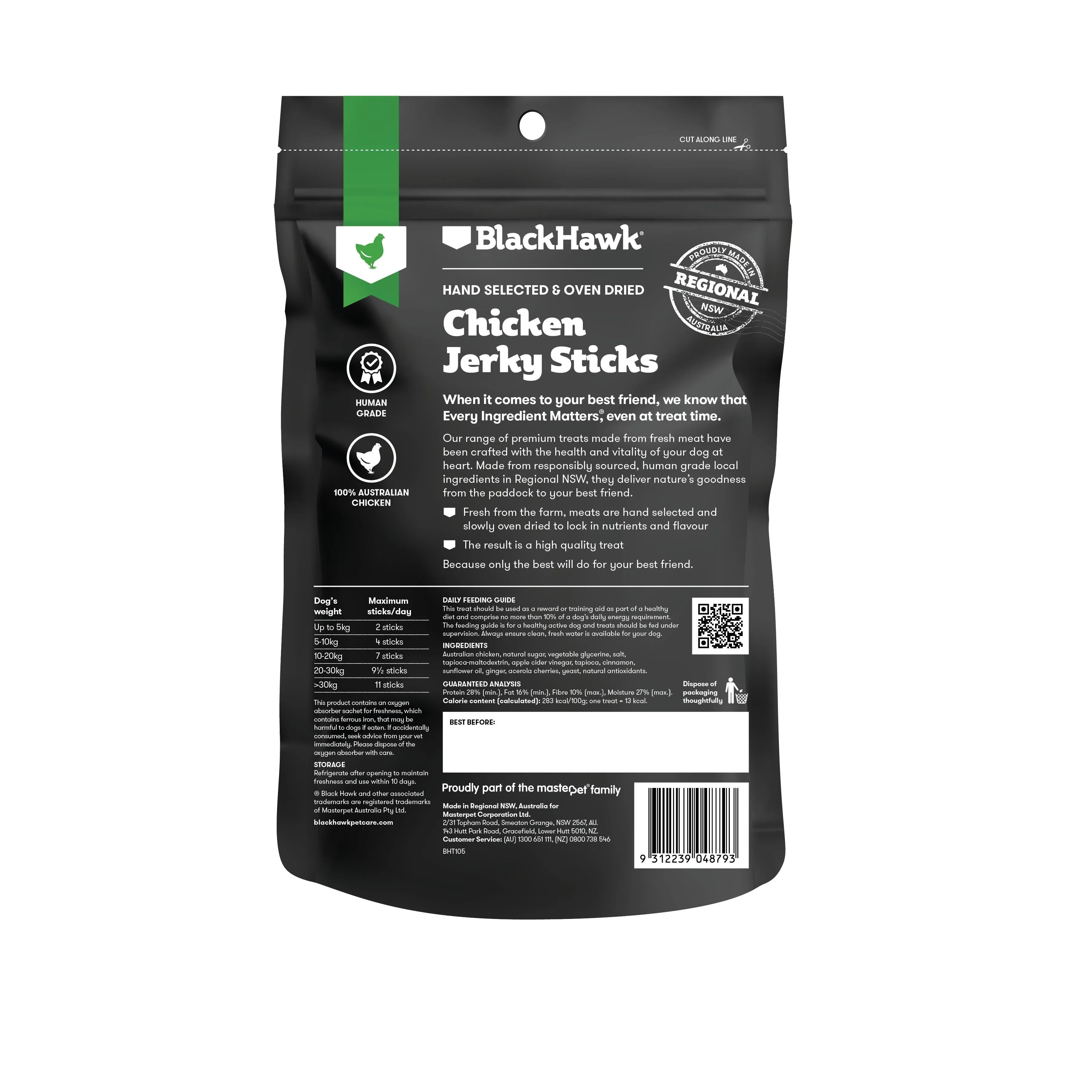 Black Hawk Dog Treats Chicken Jerky Sticks 100g