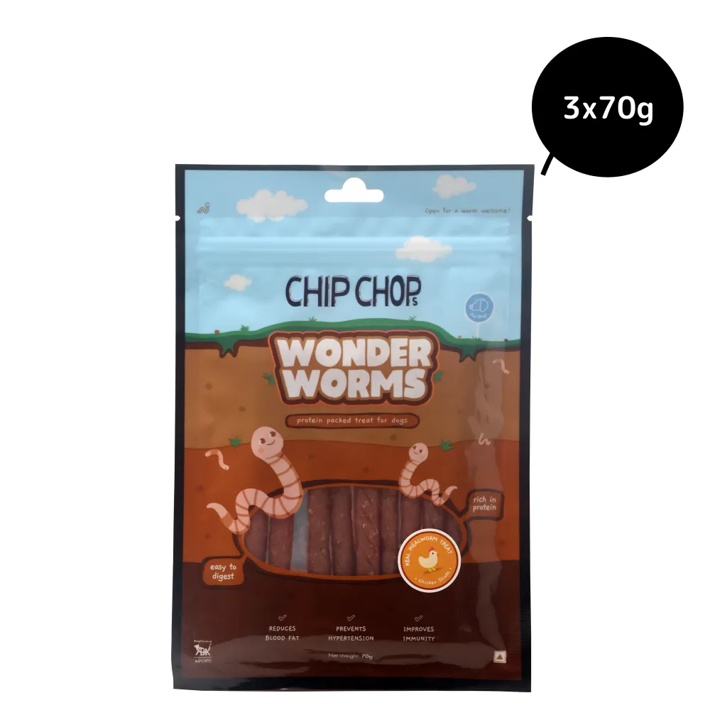 Chip Chops Wonder Worms Chicken Sticks with Mealworms Dog Treats