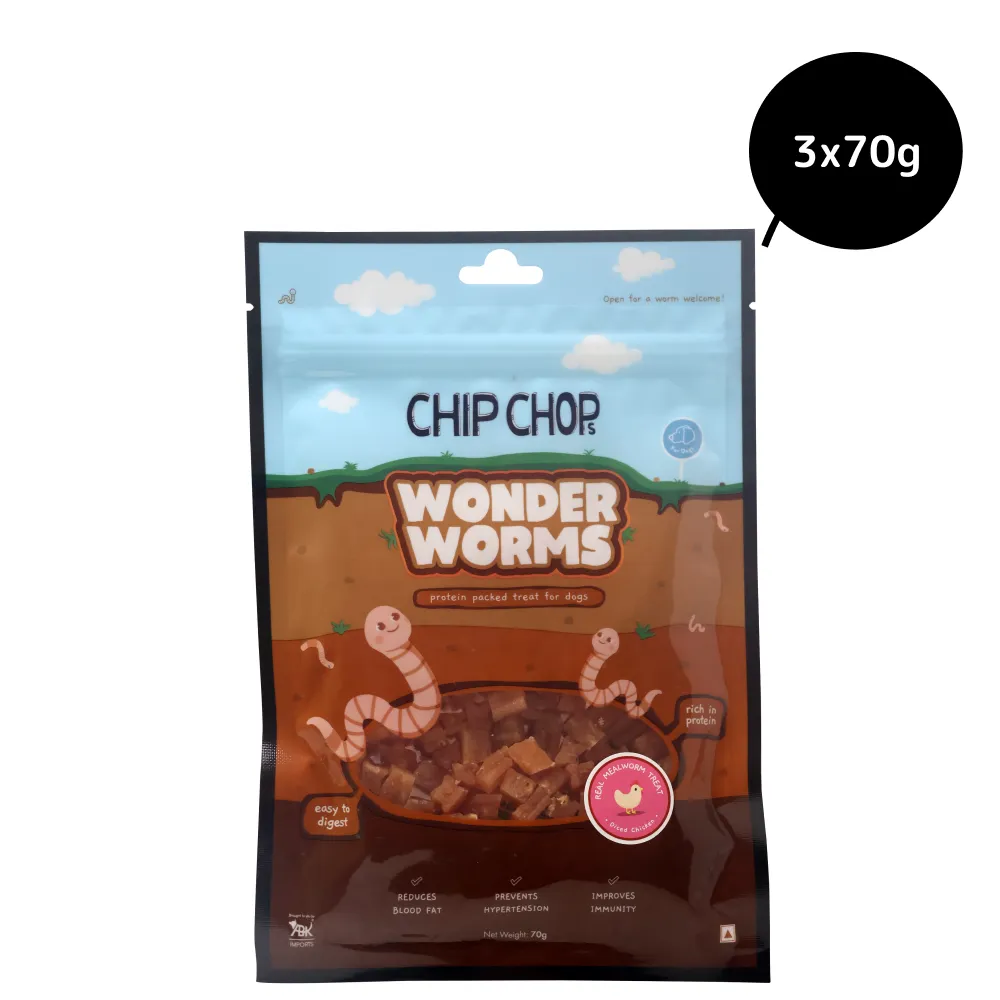 Chip Chops Wonder Worms Diced Chicken with Mealworms Dog Treats