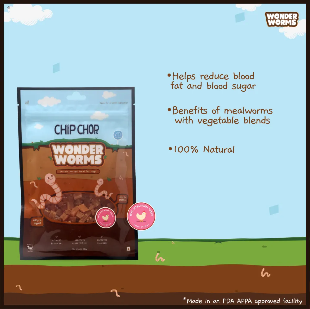 Chip Chops Wonder Worms Diced Chicken with Mealworms Dog Treats