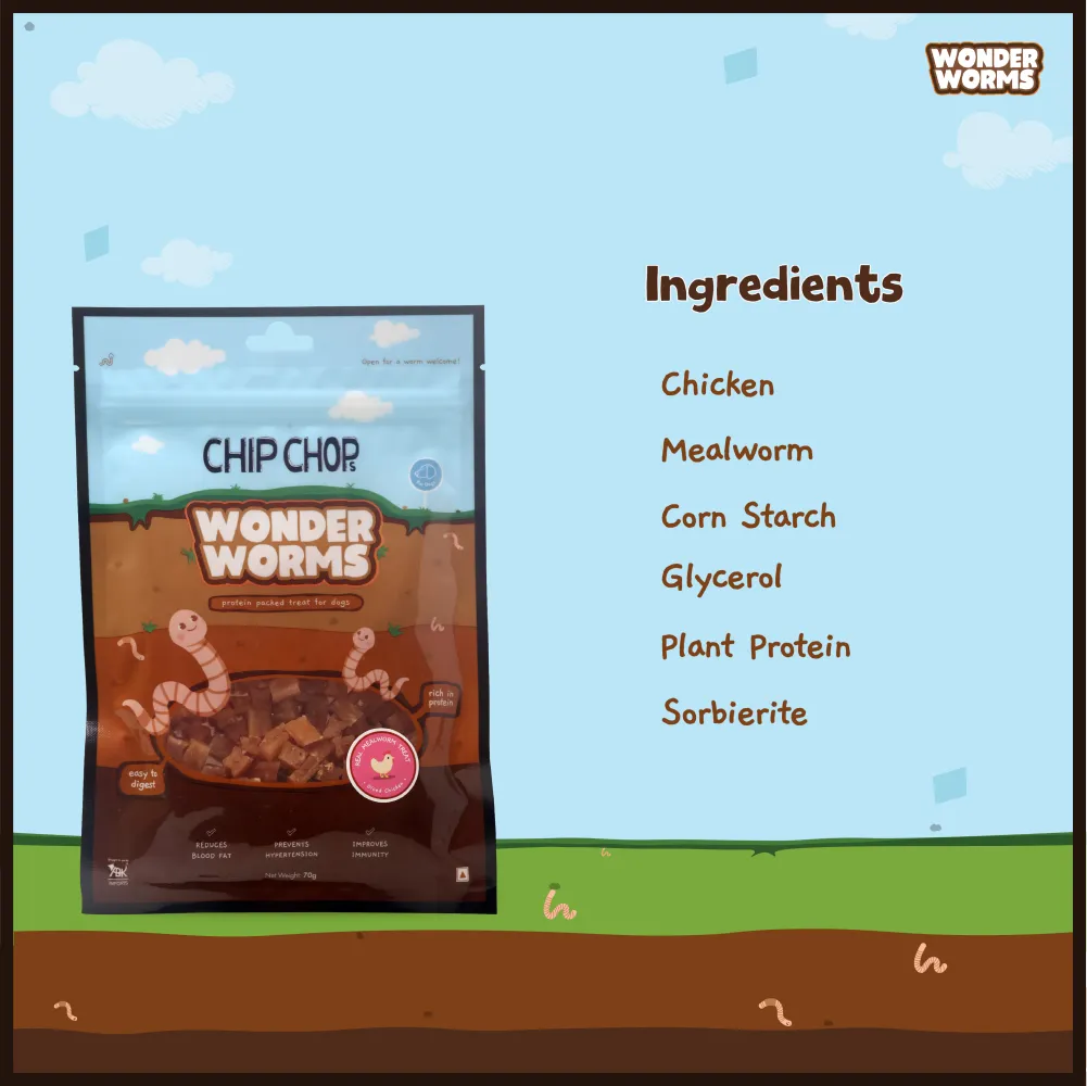 Chip Chops Wonder Worms Diced Chicken with Mealworms Dog Treats