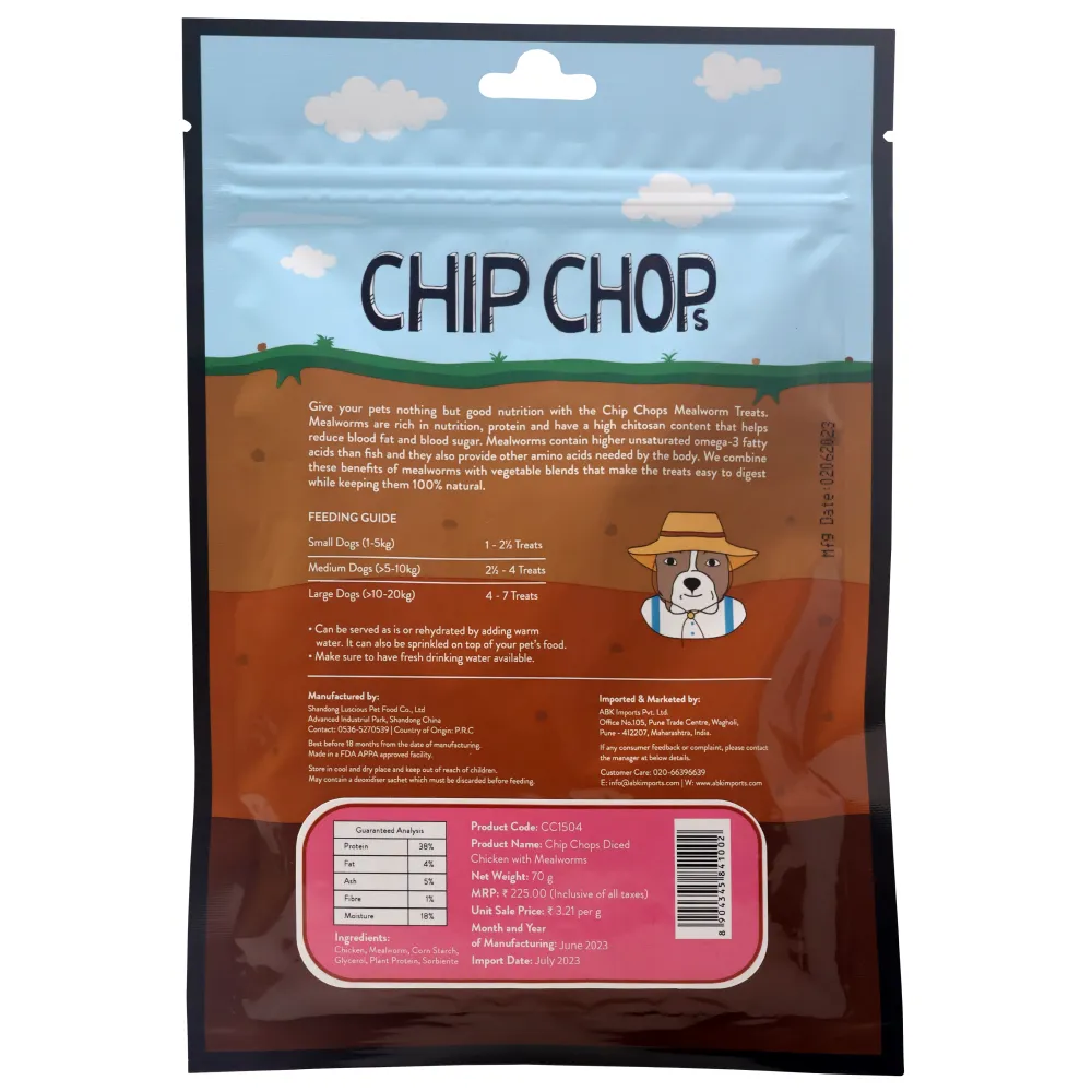 Chip Chops Wonder Worms Diced Chicken with Mealworms Dog Treats
