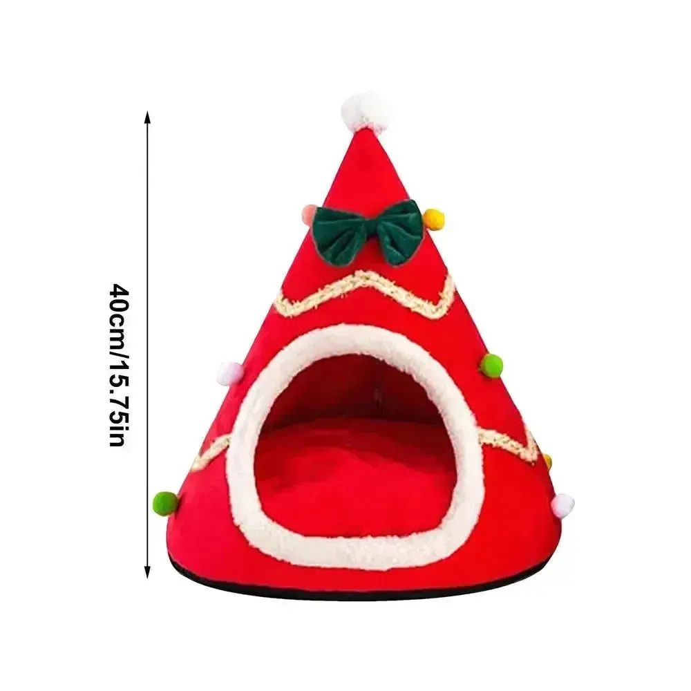 Christmas Tree Cat Cave Plush Pet Tent House