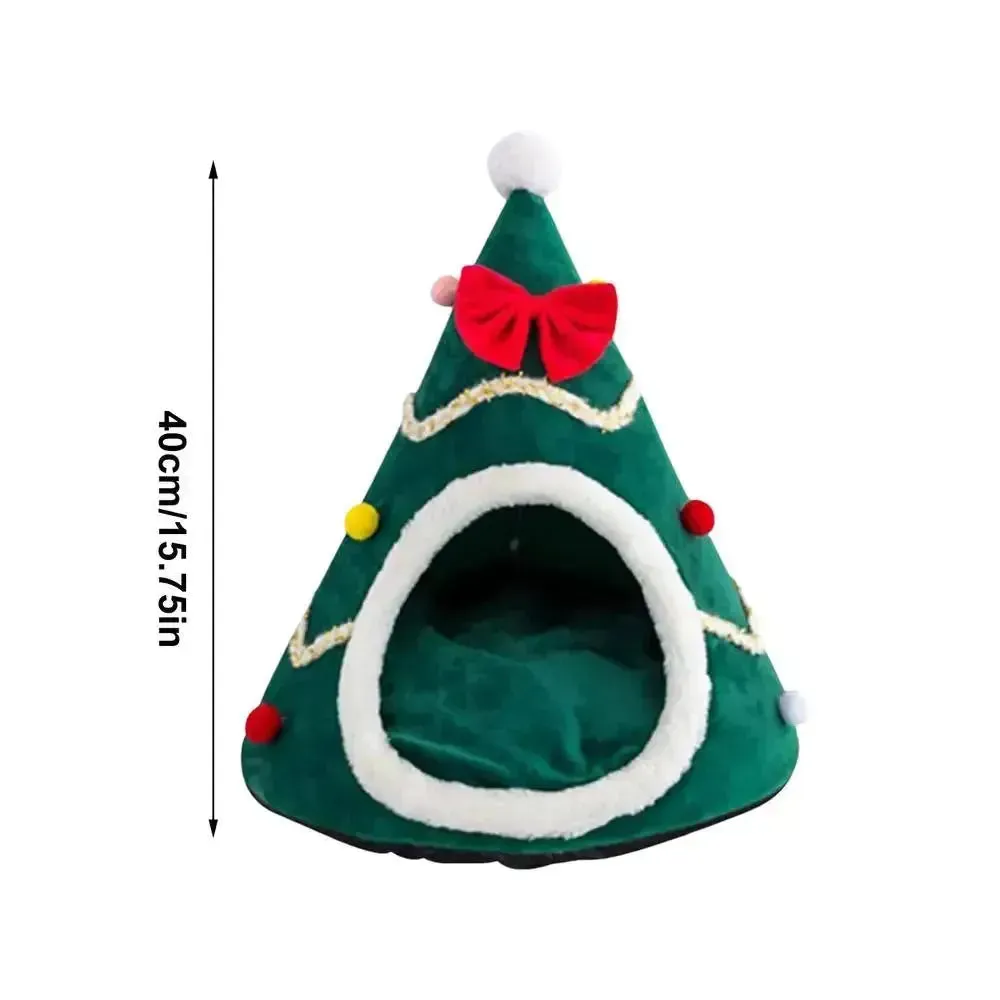 Christmas Tree Cat Cave Plush Pet Tent House