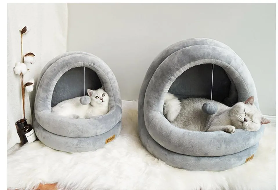Deluxe Cat Cave Bed - Drop Down Ball
