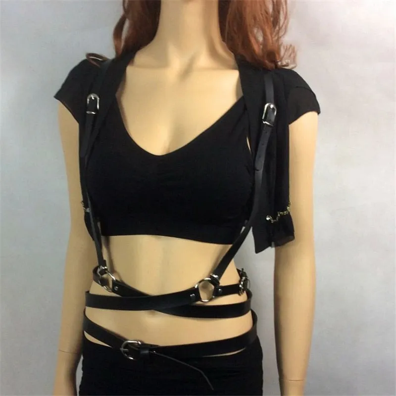 'Disorderly' Black Faux Fake Leather harness