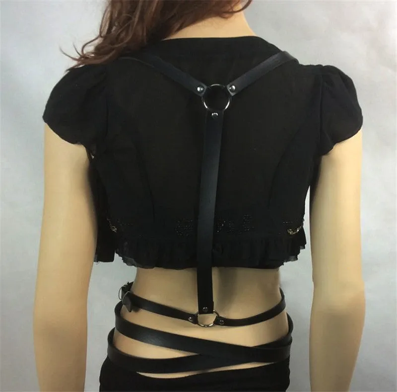 'Disorderly' Black Faux Fake Leather harness
