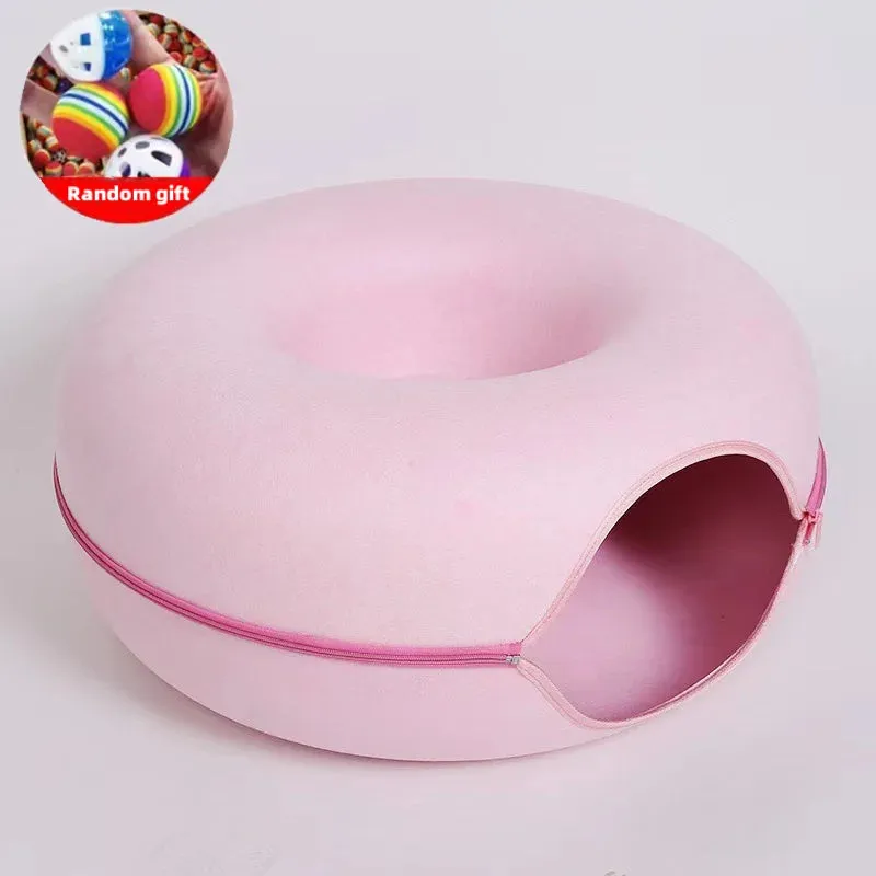Donut Cat Bed & Tunnel Interactive Playhouse
