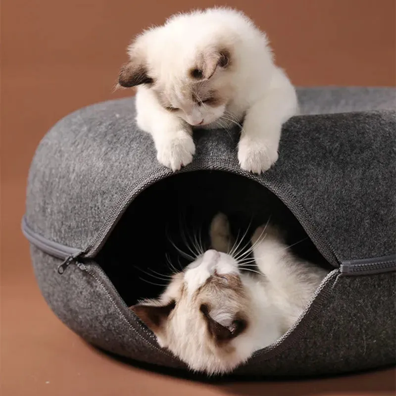 Donut Cat Bed & Tunnel Interactive Playhouse