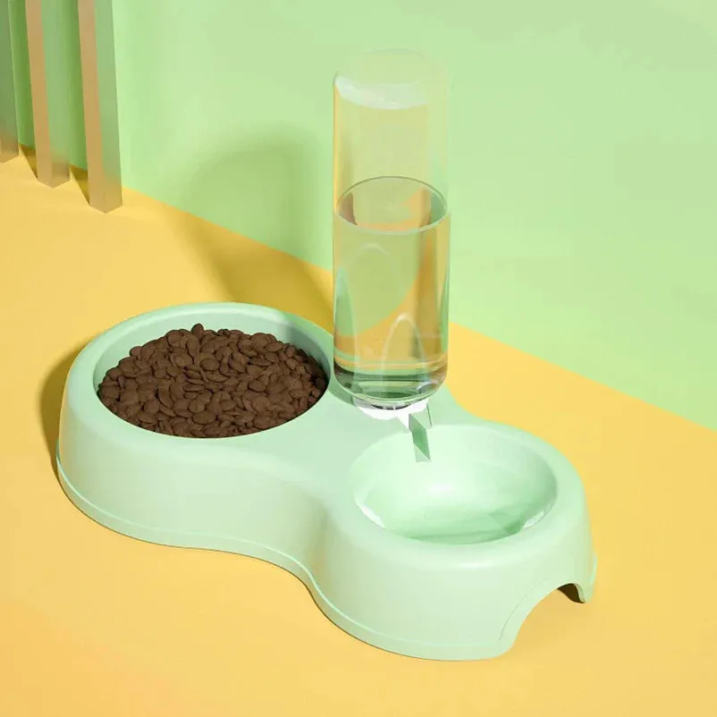 Dual Pet Bowl with Automatic Drinking and Feeding System for Dogs and Cats