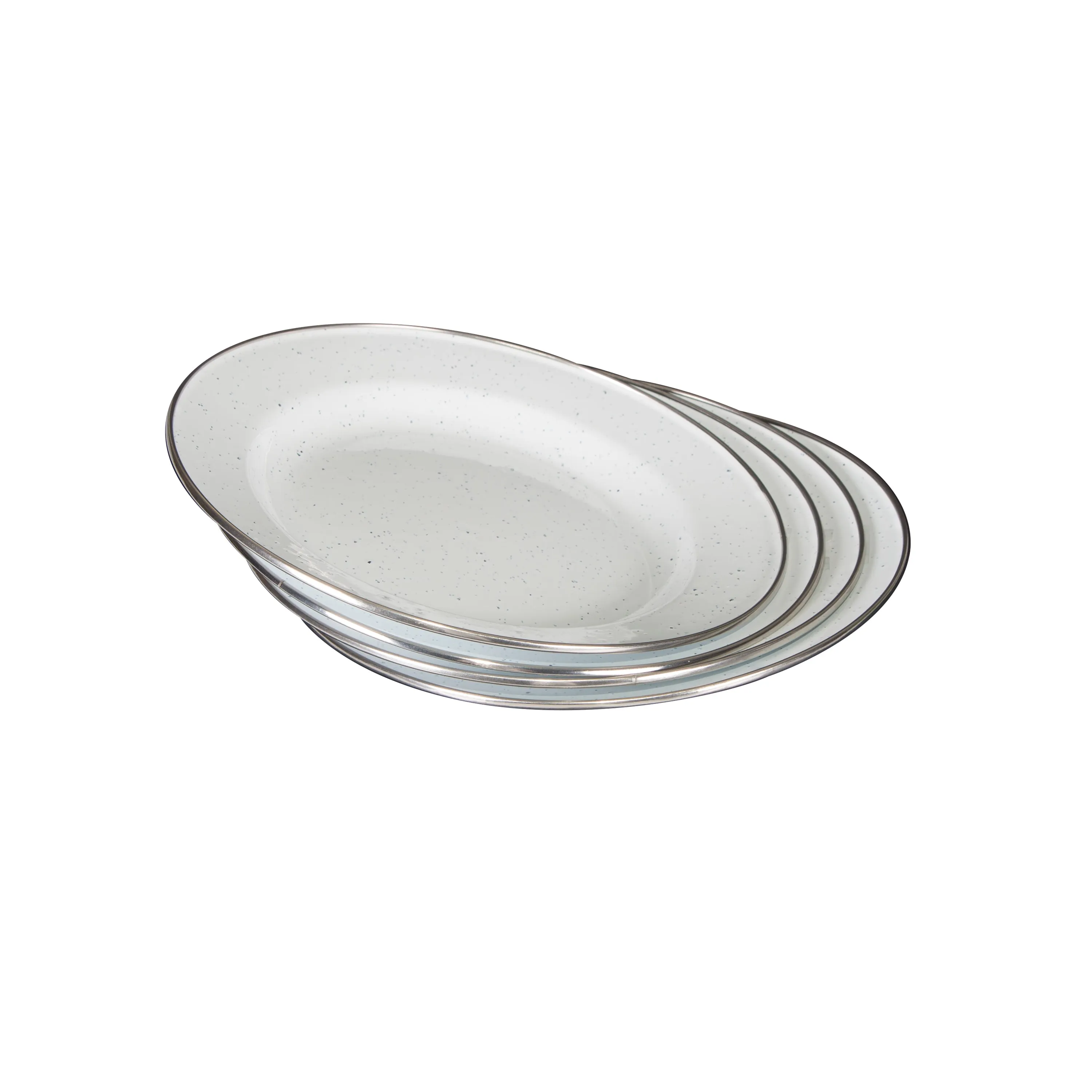 Enamel Camping Tableware Set-24 Pieces-White With Blue Specs