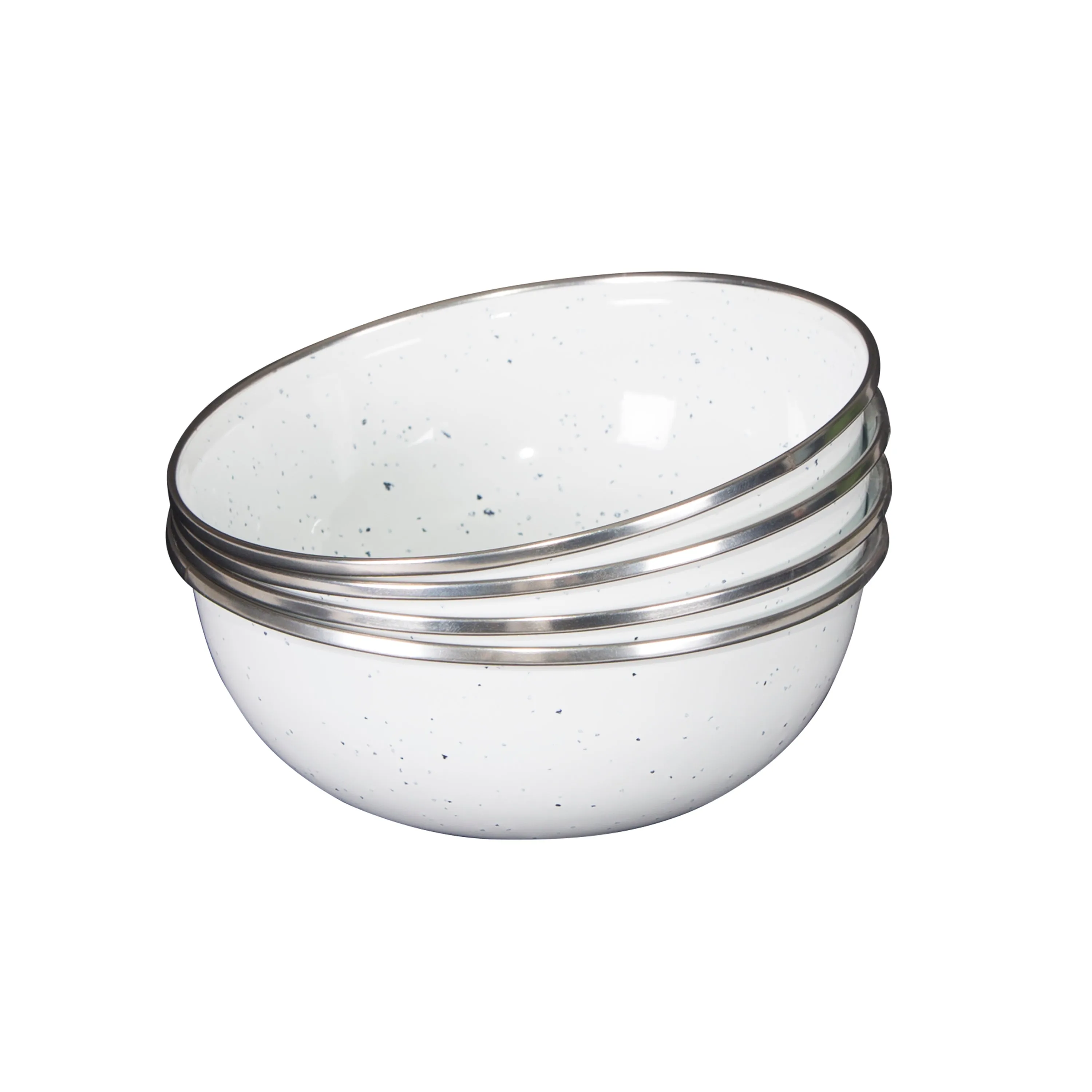 Enamel Camping Tableware Set-24 Pieces-White With Blue Specs