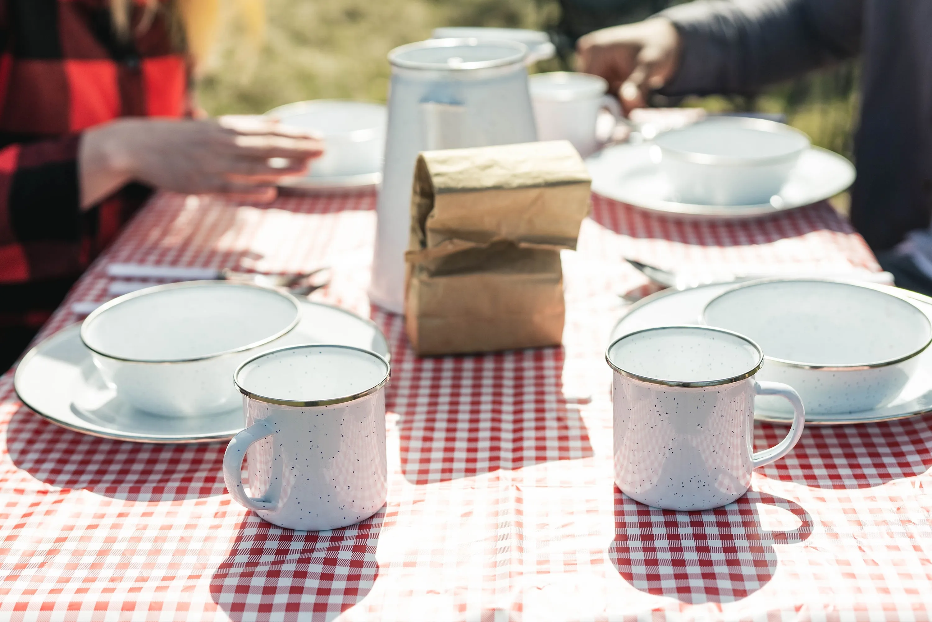 Enamel Camping Tableware Set-24 Pieces-White With Blue Specs