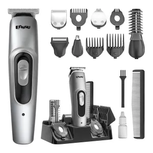 ENSSU Beard Trimmer for Men, 6-in-1 Cordless Body Grooming Kit with Hair Clippers, Beard, Ear & Nose Trimmer, Rechargeable Electric Razor Shaver