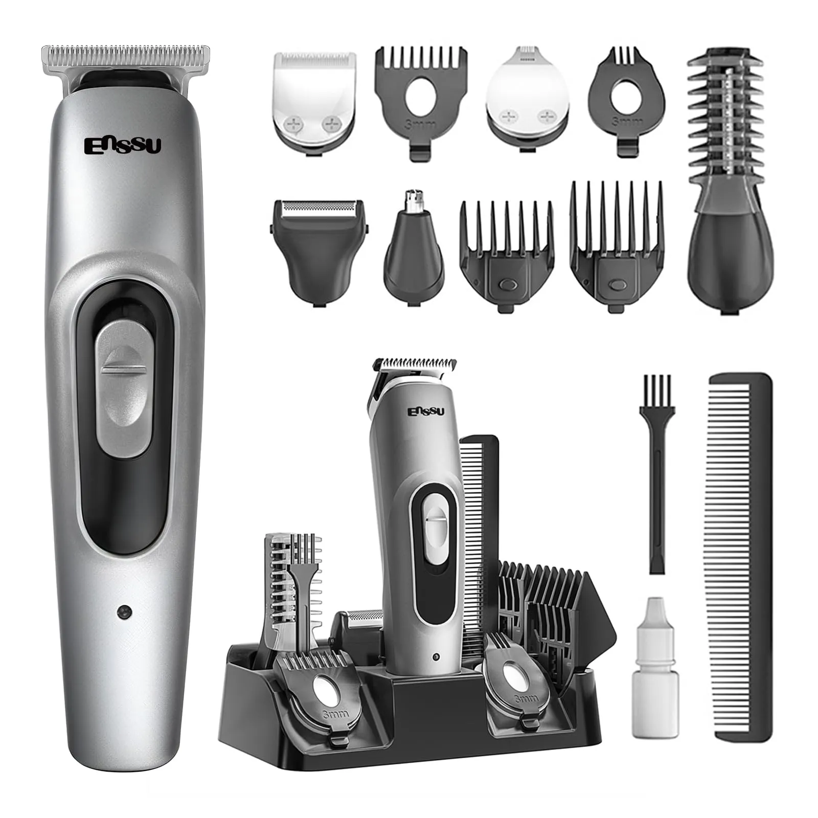 ENSSU Beard Trimmer for Men, 6-in-1 Cordless Body Grooming Kit with Hair Clippers, Beard, Ear & Nose Trimmer, Rechargeable Electric Razor Shaver