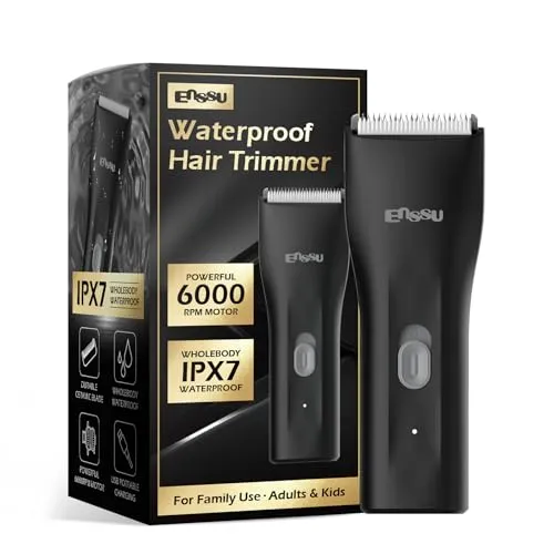 ENSSU Cordless Hair Clippers for Men - Waterproof Beard Trimmer with Ceramic Blade, Rechargeable Electric Hair Cutting Kit for Adults and Kids, Black