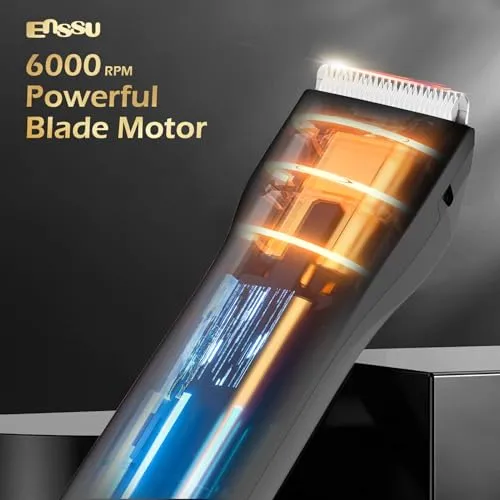 ENSSU Cordless Hair Clippers for Men - Waterproof Beard Trimmer with Ceramic Blade, Rechargeable Electric Hair Cutting Kit for Adults and Kids, Black