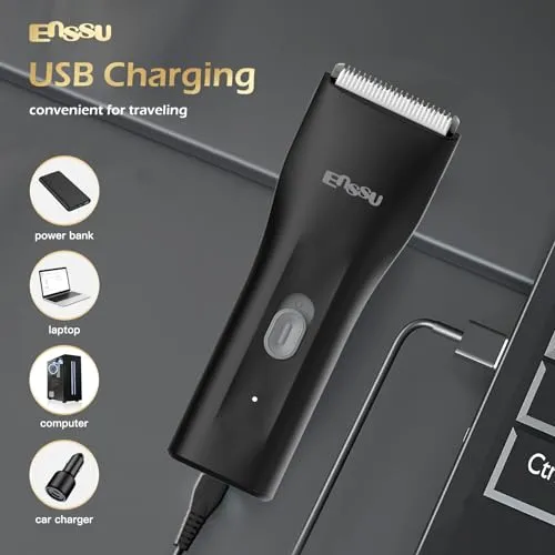 ENSSU Cordless Hair Clippers for Men - Waterproof Beard Trimmer with Ceramic Blade, Rechargeable Electric Hair Cutting Kit for Adults and Kids, Black