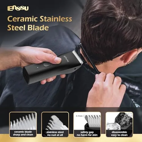 ENSSU Cordless Hair Clippers for Men - Waterproof Beard Trimmer with Ceramic Blade, Rechargeable Electric Hair Cutting Kit for Adults and Kids, Black