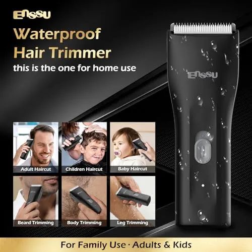 ENSSU Cordless Hair Clippers for Men - Waterproof Beard Trimmer with Ceramic Blade, Rechargeable Electric Hair Cutting Kit for Adults and Kids, Black