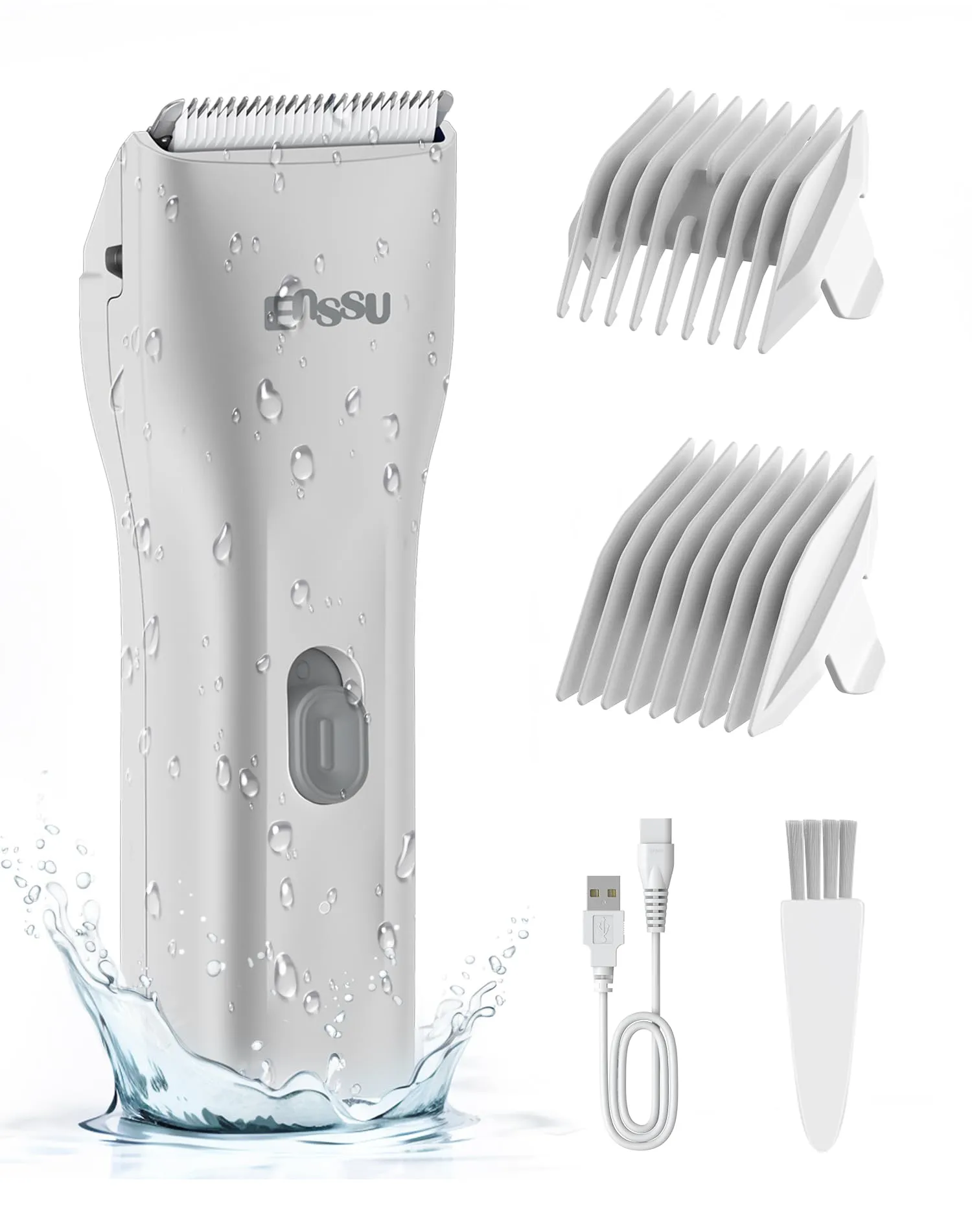 ENSSU Cordless Hair Clippers for Men - Waterproof Beard Trimmer with Ceramic Blade, Rechargeable Electric Hair Cutting Kit for Adults and Kids, White