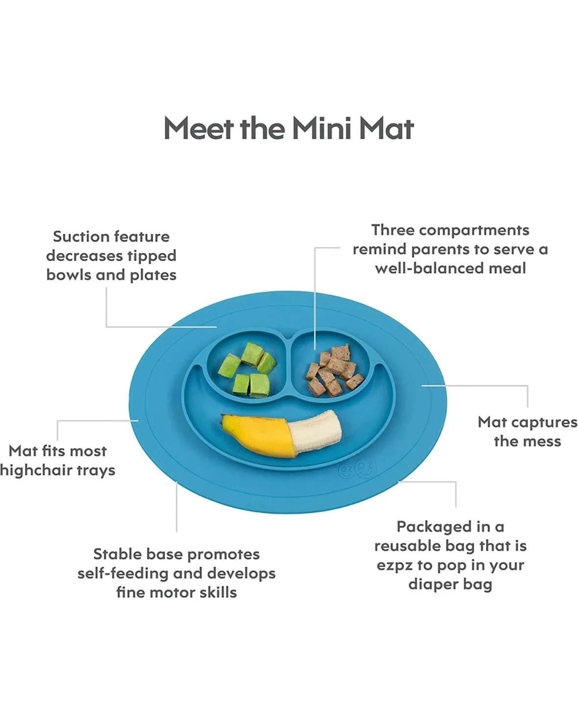 ezpz Mini Mat Silicone Suction Plate with Built (Blue)