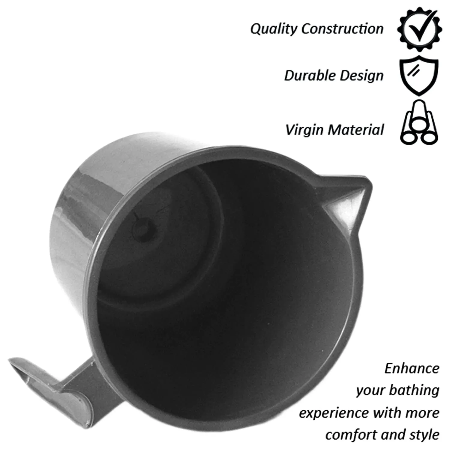 Heart Home Plastic Lightweight, Unbreakable Bathroom Mug 1.5 Litre- Pack of 3 (Grey) 54HH3906.