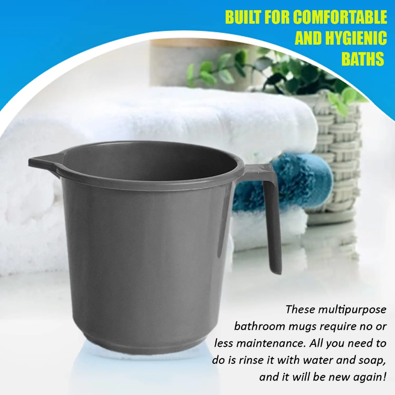 Heart Home Plastic Lightweight, Unbreakable Bathroom Mug 1.5 Litre- Pack of 3 (Grey) 54HH3906.