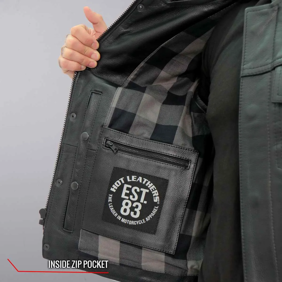 Hot Leathers VSM1059 Men's Black 'Flannel Grey' Conceal and Carry