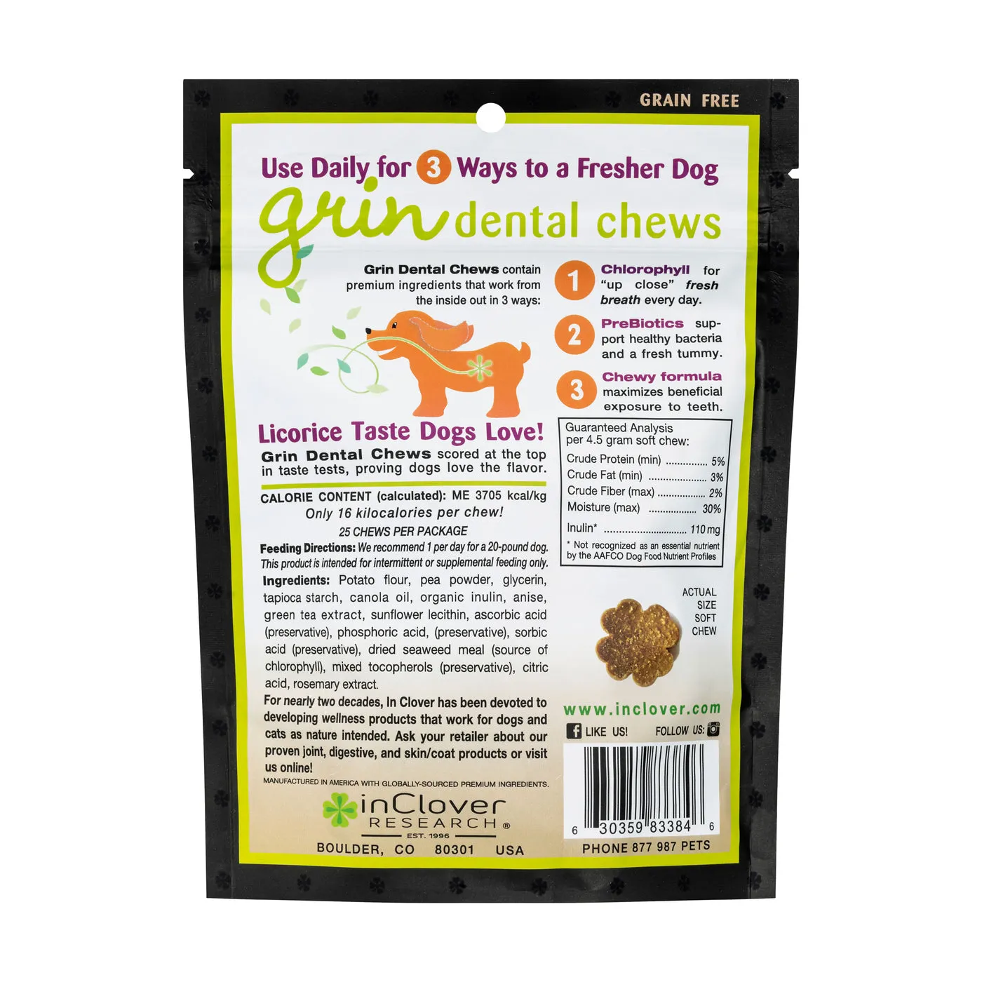 InClover Grin Dental Health Soft Chews Supplement for Dogs