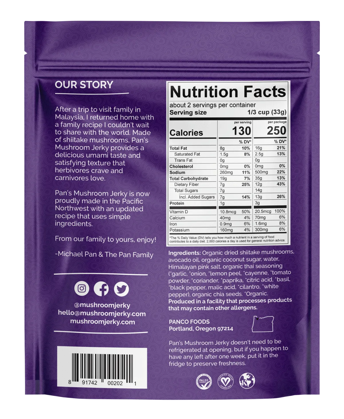Pan's Mushroom Jerky - Zesty Thai Pan's Mushroom Jerky