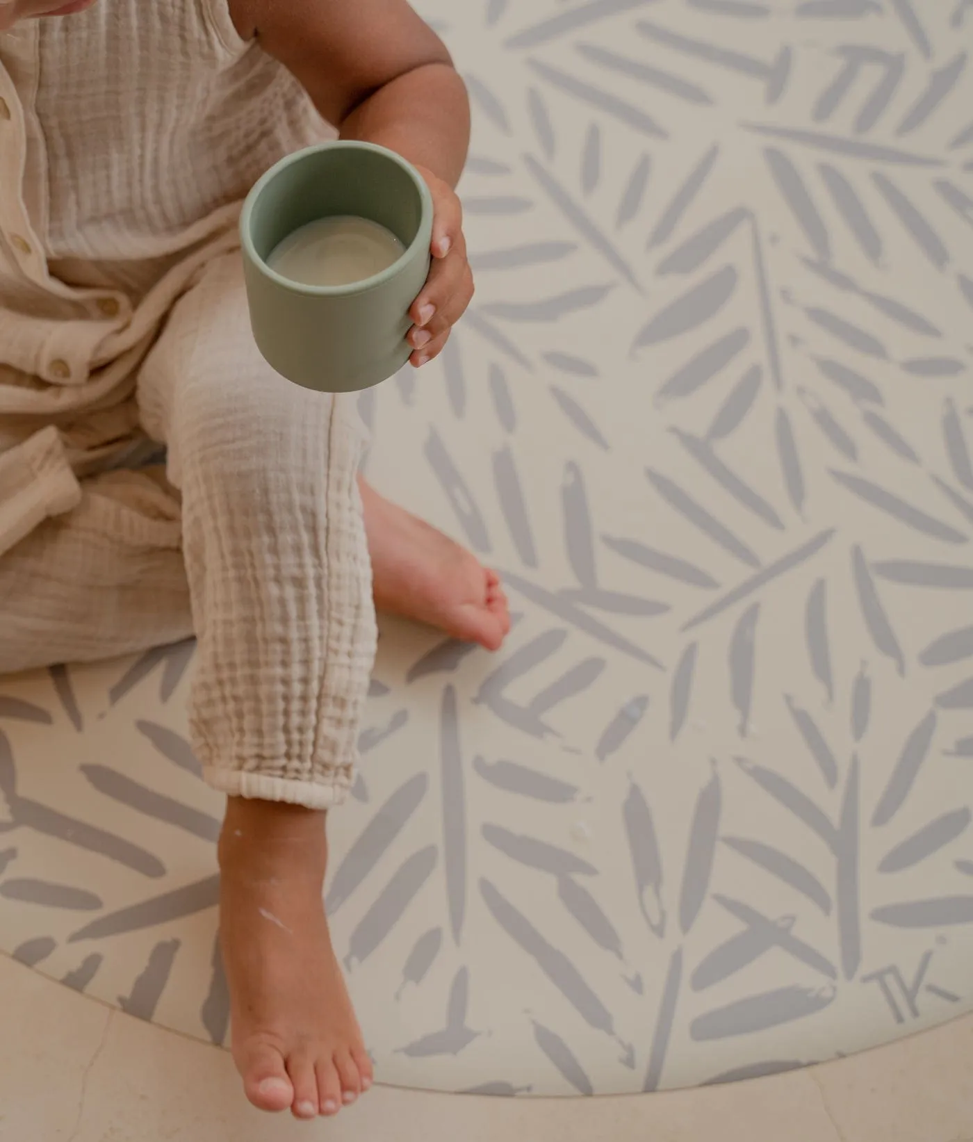 Premium High Chair Splat Mats | Ocean Leaves - Stone