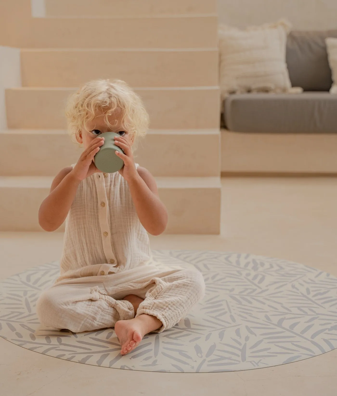 Premium High Chair Splat Mats | Ocean Leaves - Stone