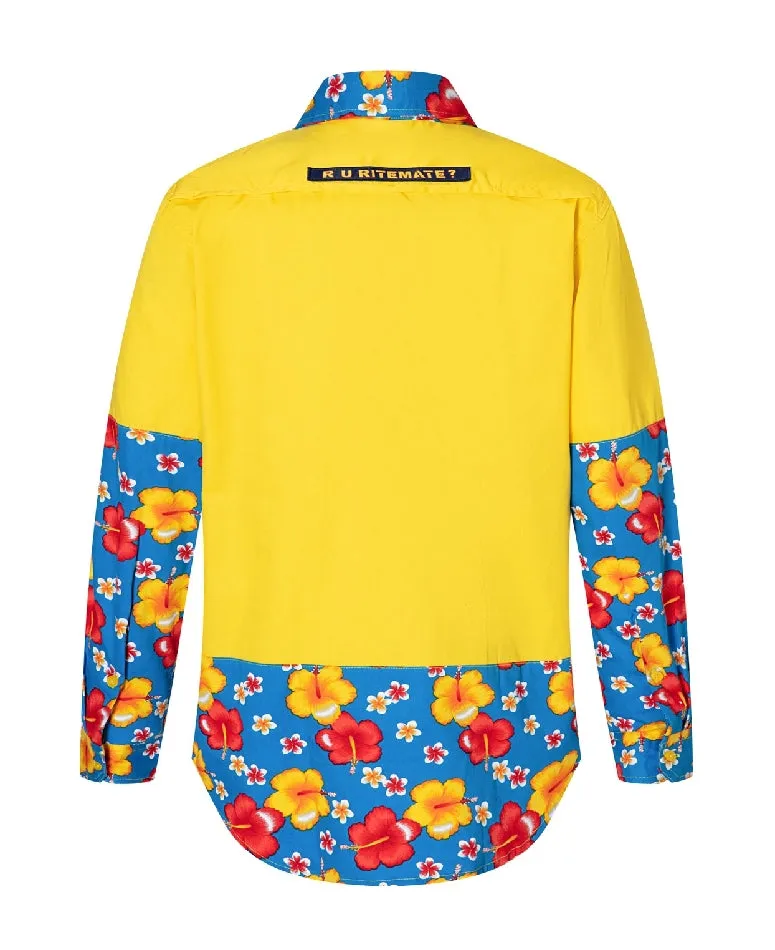 R U RITEMATE Two Tone Hibiscus Work Shirt
