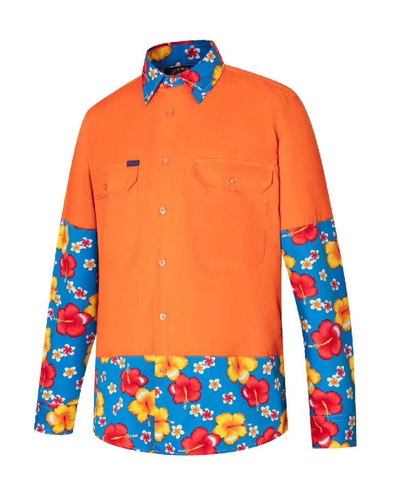 R U RITEMATE Two Tone Hibiscus Work Shirt